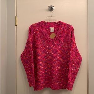 Hot pink confetti v neck sweater